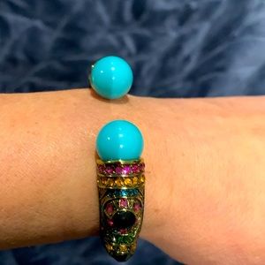 Multi-coloured crystal and turquoise bracelet. Hinged closure